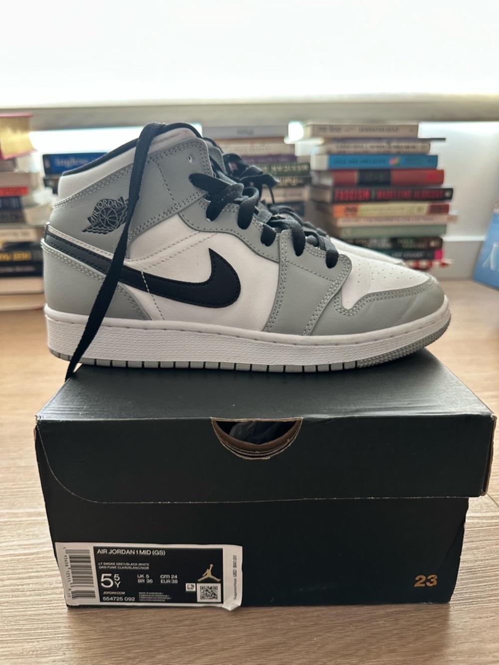 Jordan Mid Sneaker in White, Gray & Black